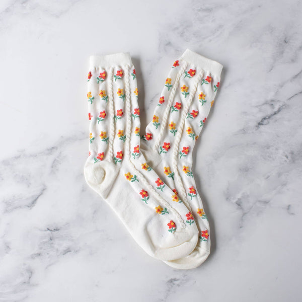 Kate Floral Casual Socks: Ivory - Daily Magic