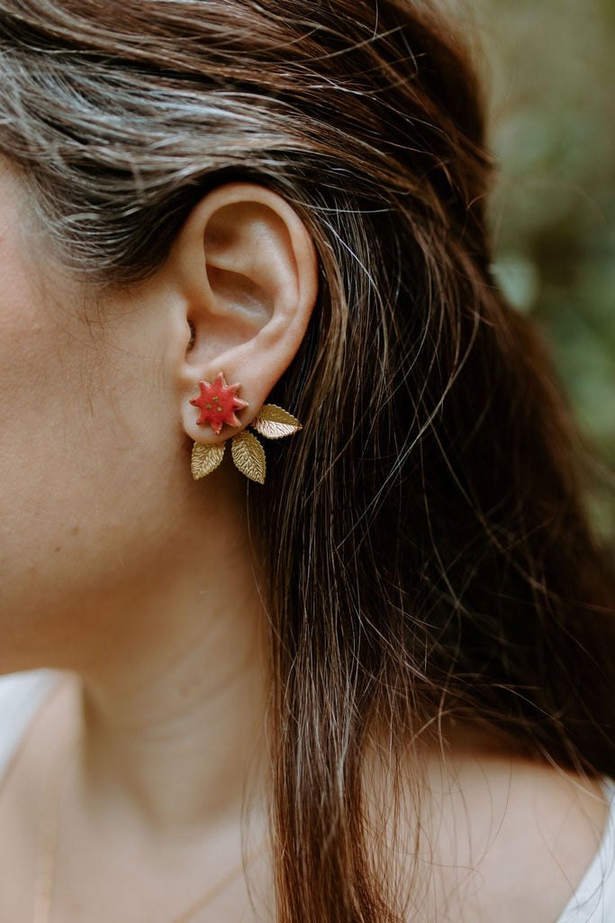 Gilded Garden: Poinsettia Flower Studs with Gold Leaf Jacket - 3-in-1 Versatility for The Holidays - Daily Magic