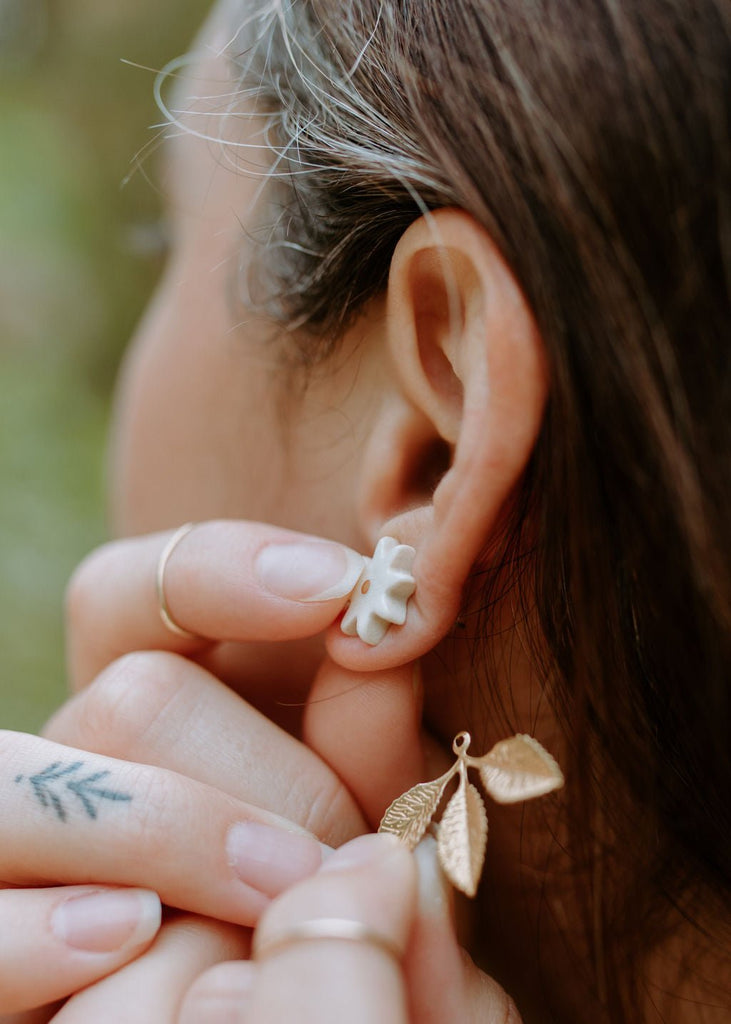 Gilded Garden: Poinsettia Flower Studs with Gold Leaf Jacket - 3-in-1 Versatility for The Holidays - Daily Magic