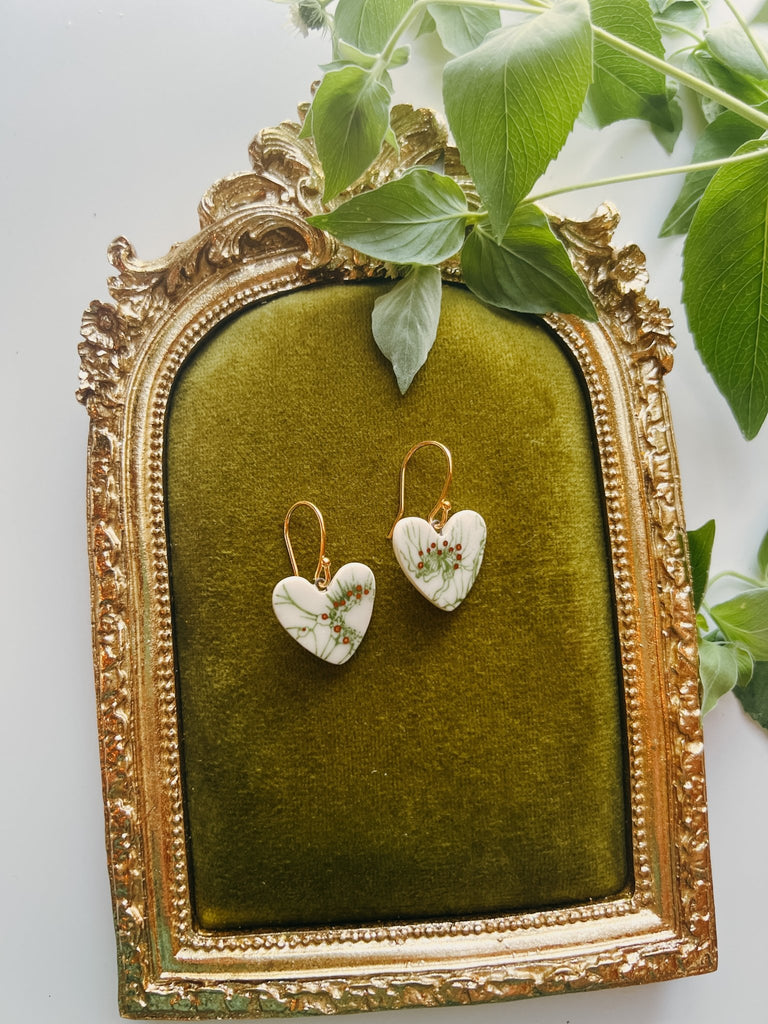 Secret Garden Porcelain Heart Earrings - Daily Magic