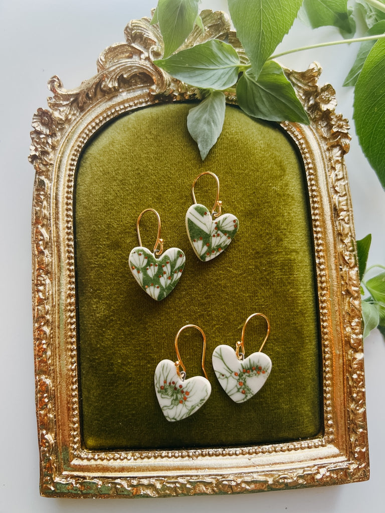 Secret Garden Porcelain Heart Earrings - Daily Magic