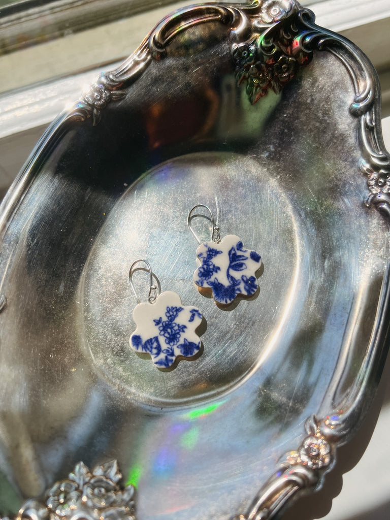 Toile Flower Garden Porcelain Earrings - Daily Magic