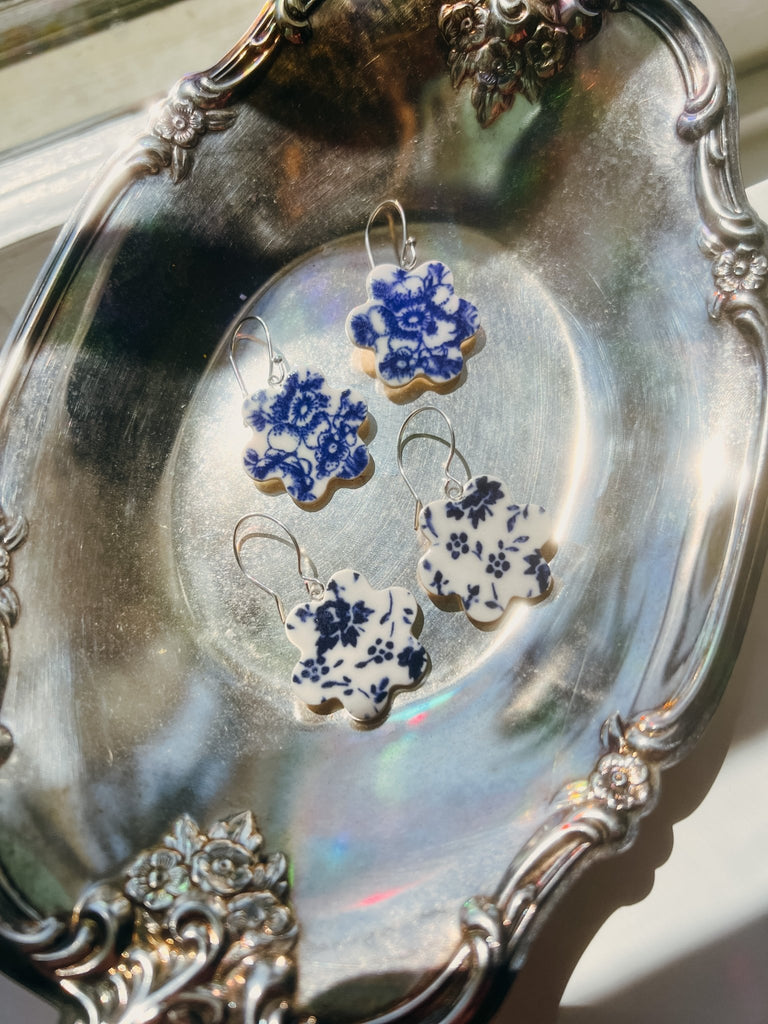 Toile Flower Garden Porcelain Earrings - Daily Magic