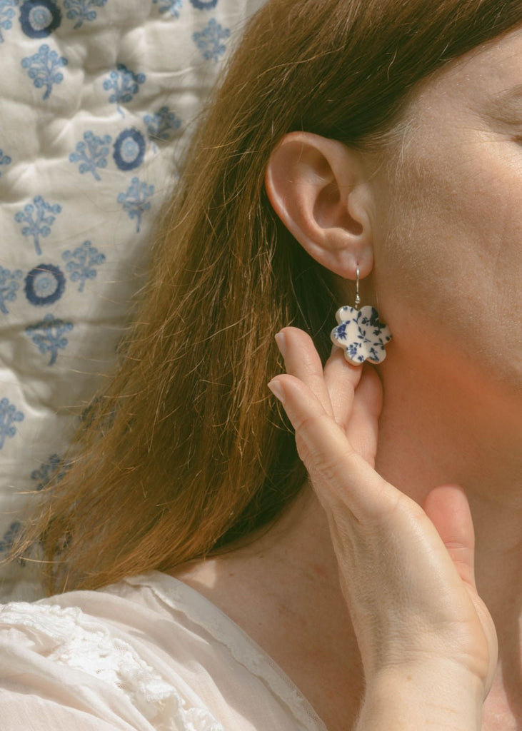 Toile Flower Garden Porcelain Earrings - Daily Magic