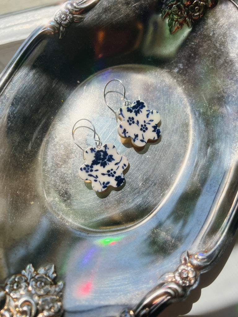 Toile Flower Garden Porcelain Earrings - Daily Magic