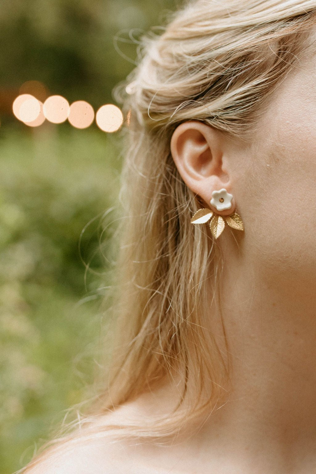 Gilded Garden: Porcelain Daisy Flower Stud with Removable Gold Leaf Jacket - Daily Magic