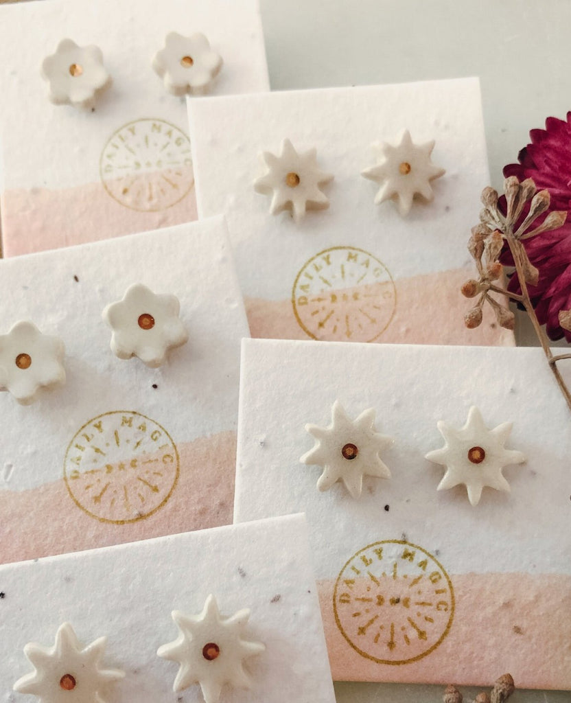 Gilded Garden: Porcelain Flower Studs with Gold Details - Daily Magic