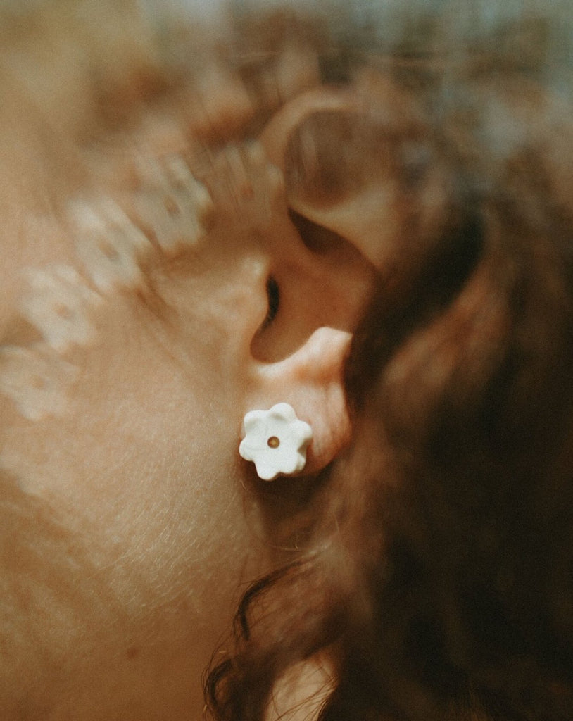 Gilded Garden: Porcelain Flower Studs with Gold Details - Daily Magic