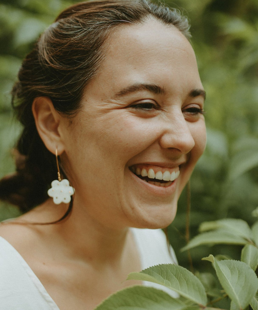 Gilded Garden: Retro Daisy Flower Porcelain Drop Statement Earrings - Daily Magic