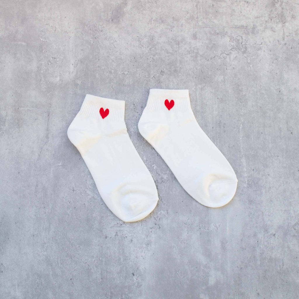 Mini Heart Ankle Socks: Beige/Red - Daily Magic