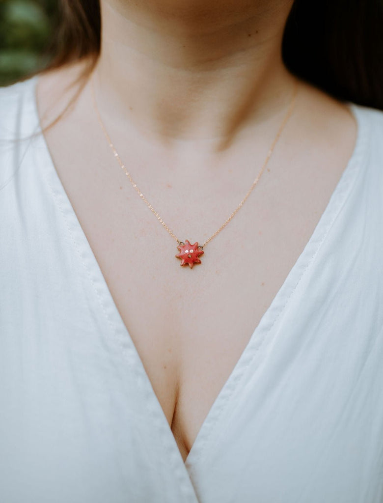 Poinsettia Necklace with Gold Details on Delicate Chain - Daily Magic