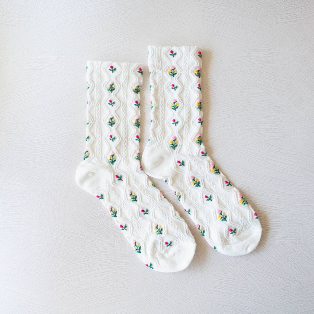 Romantic Floral Casual Socks in White - Daily Magic