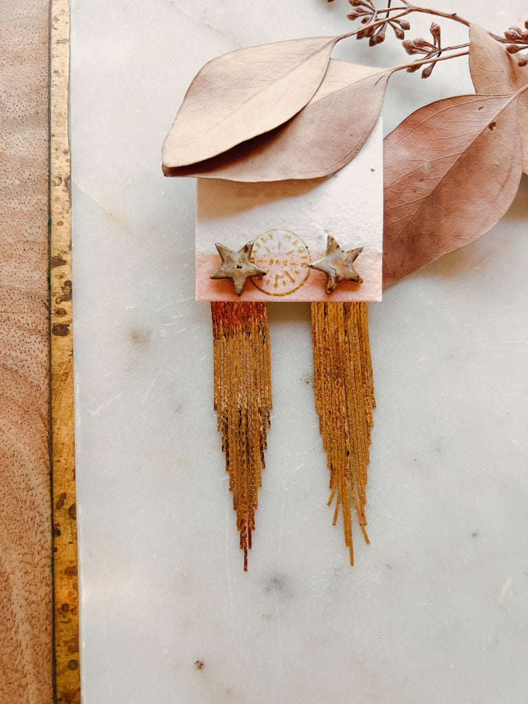Shooting Star Set: Ceramic Star Stud with Removable Gold Fringe Chandelier Jacket - Daily Magic