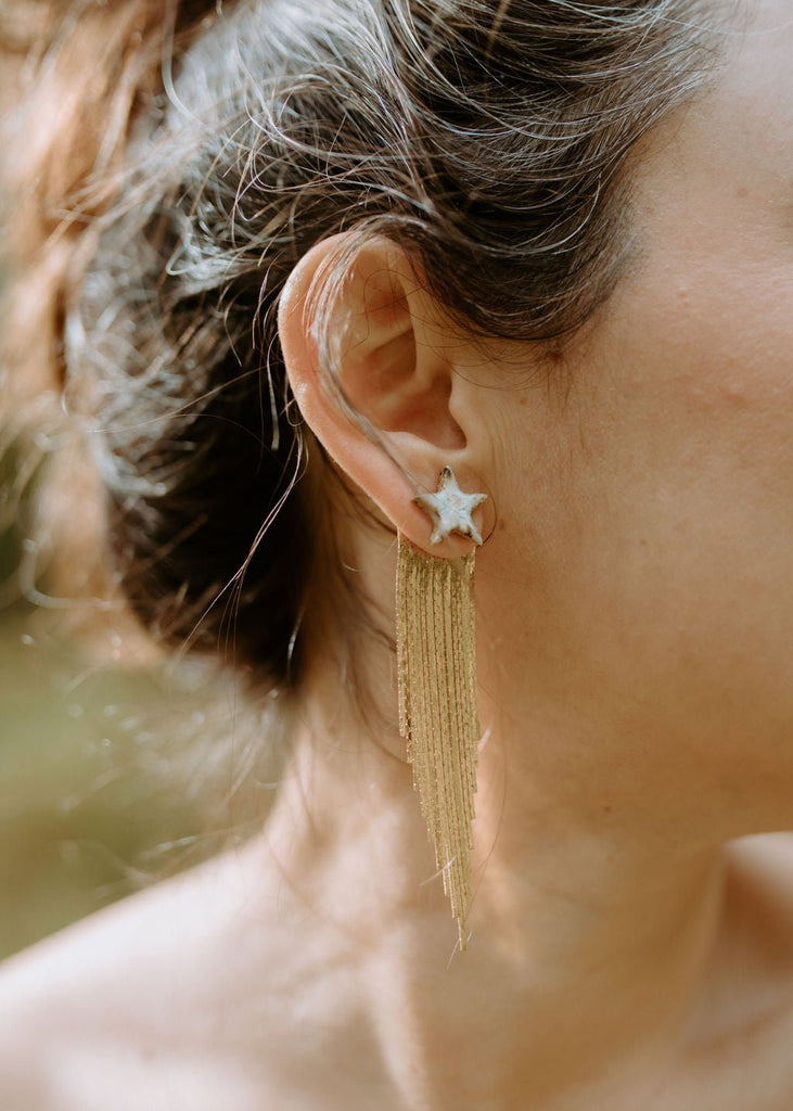 Shooting Star Set: Ceramic Star Stud with Removable Gold Fringe Chandelier Jacket - Daily Magic