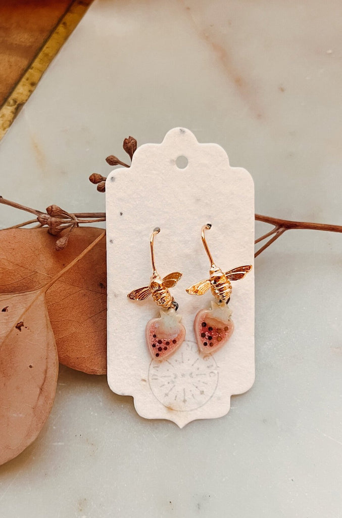 Strawberry + Bee Earrings with Gold Detailing - Daily Magic
